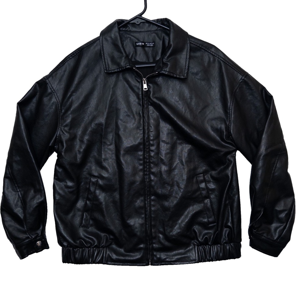 SHEIN XS Women's Jacket Black Faux Leather Zip Front Biker Moto Coat
